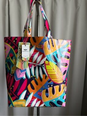 Consuela Bright Tropical Leaf Tote in Pink, Yellow, Blue and Green